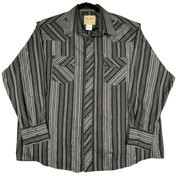 Wrangler Black Pearl Snap Striped Western Rodeo Cowboy Stylish Shirt - Sz 2XL - Picture 1 of 15